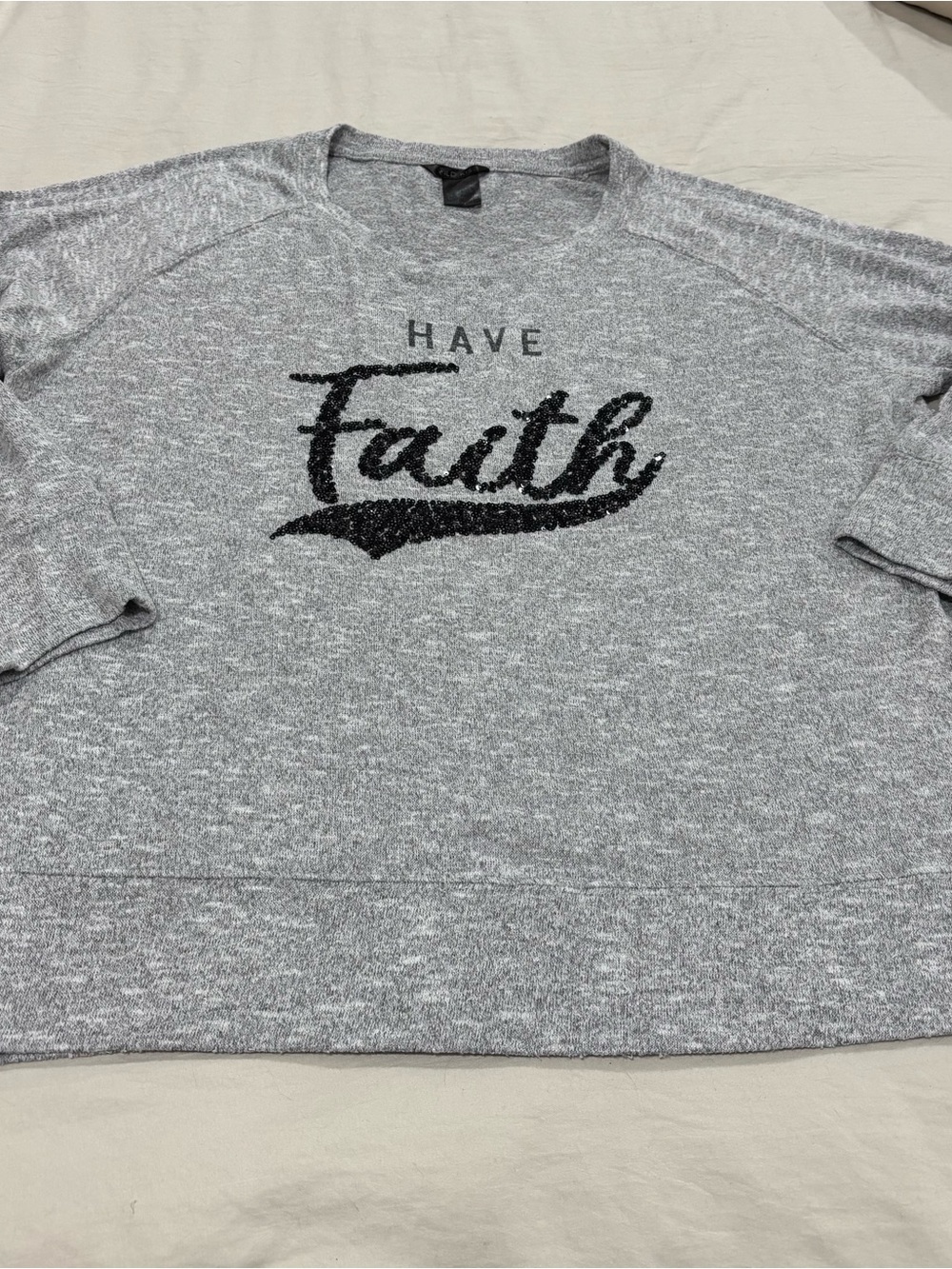 Wild Kiss Have Faith Gray Sequin Graphic Sweatshirt Size XL